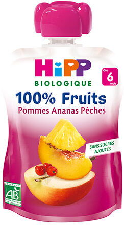 Hipp Bio 100% Fruits Gourde Pommes Ananas Pêches +6m 90g