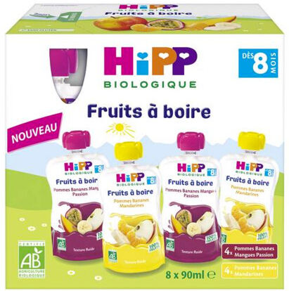 Hipp Bio Fruits à Boire Gourde Multipack 2 Variétés +8m 8 x 90ml