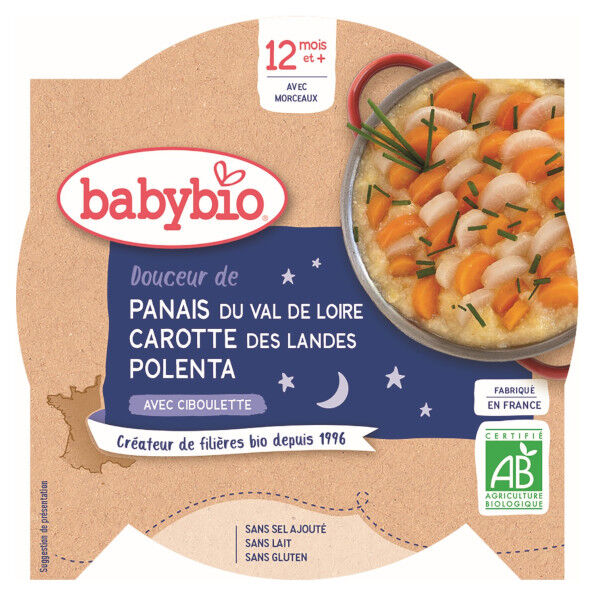 Babybio Bonne Nuit Assiette Douceur Panais Carotte Polenta +12m Bio 230g
