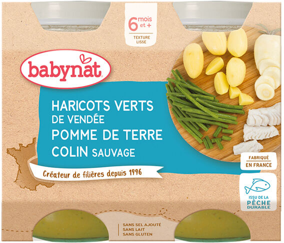 Babybio Menu du Jour Pot Pomme de Terre Haricots Verts Colin +6m Bio 2 x 200g