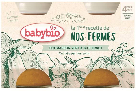 Babybio Recette de nos Fermes Pot Potimarron Vert Butternut +4m Bio 2 x 130g