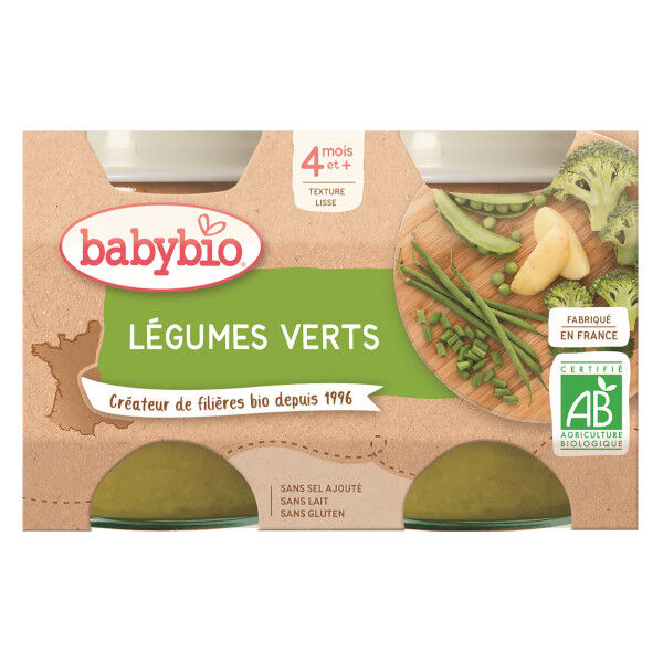 Babybio Mes Légumes Pot Légumes Verts +4m Bio 2 x 130g