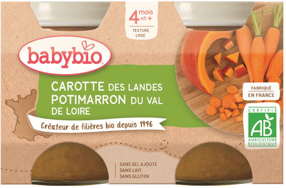 Babybio Mes Légumes Pot Carotte Potimarron +4m Bio 2 x 130g Babybio Mes Légumes Pot Carotte Potimarron +4m Bio 2 x 130g
