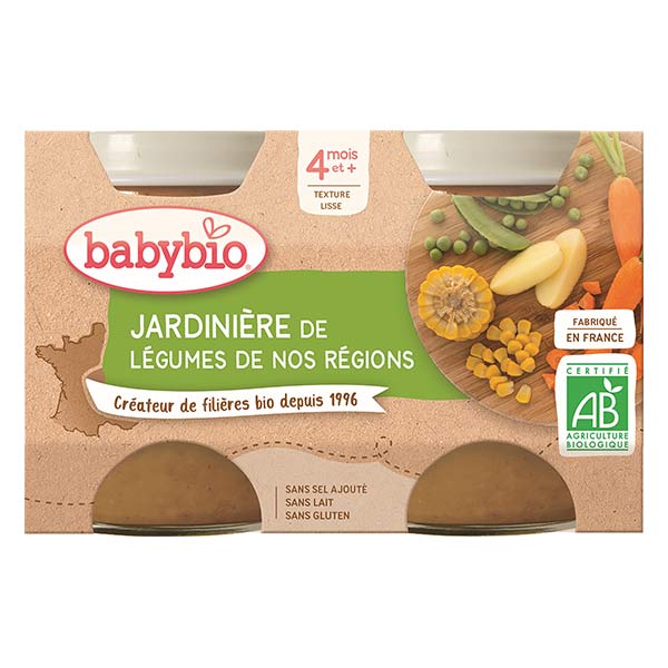Babybio Mes Légumes Pot Jardinière de Légumes +4m Bio 2 x 130g