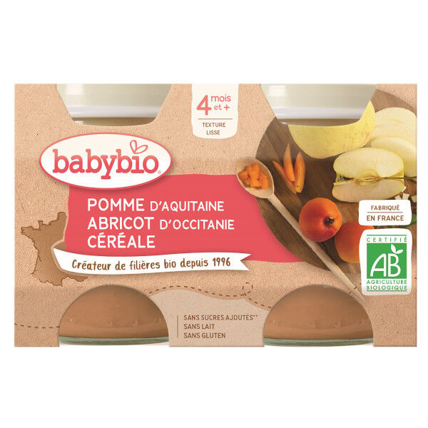 Babybio Mes Fruits Pot Pomme Abricot Céréale +4m Bio 2 x 130g