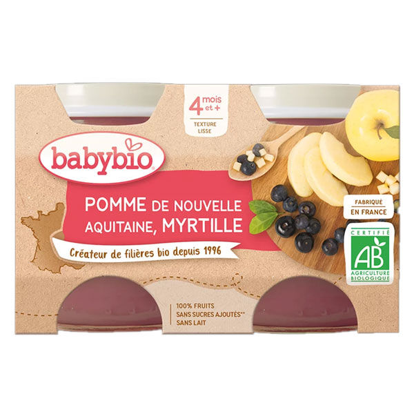 Babybio Mes Fruits Pot Pomme Myrtille +4m Bio 2 x 130g