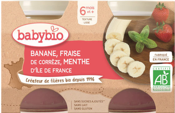 Babybio Mes Fruits Pot Banane Fraise Menthe +6m Bio 2 x 130g