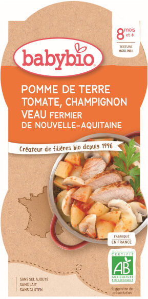 Babybio Menu du Jour Bol Pomme de Terre Tomate Champignon Veau +8m Bio 2 x 200g