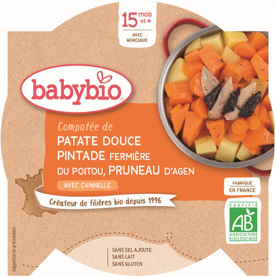 Babybio Menu du Jour Assiette Compotée Patate Douce Pintade Pruneau +15m Bio 260g