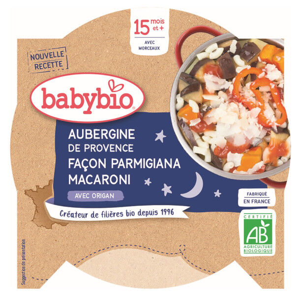 Babybio Bonne Nuit Assiette Aubergines Parmigiana Macaroni +15m Bio 260g