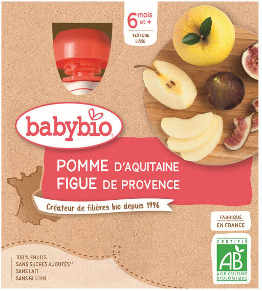 Babybio Mes Fruits Gourde Pomme Figue +6m Bio 4 x 90g