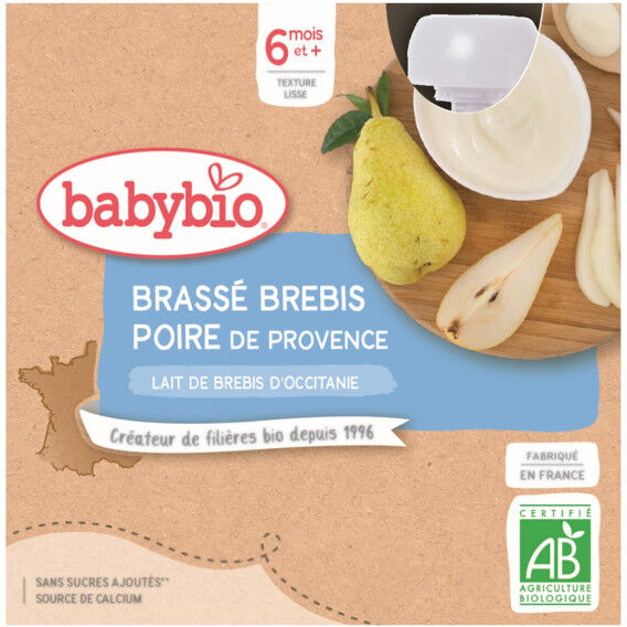 Babybio Mes Brassés Gourde Lactée Lait de Brebis Poire +6m Bio 4 x 85g