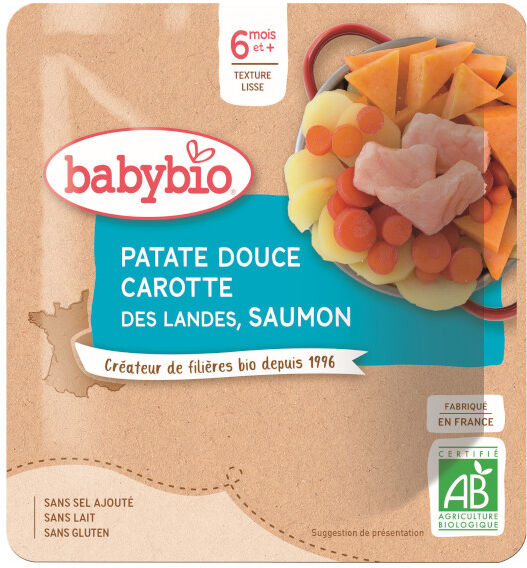 Babybio Menu du Jour Sachet Patate Douce Carotte Saumon +6m Bio 190g