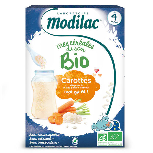 Modilac Mes Céréales du Soir Bio Riz Carotte Dès 4 mois 250g