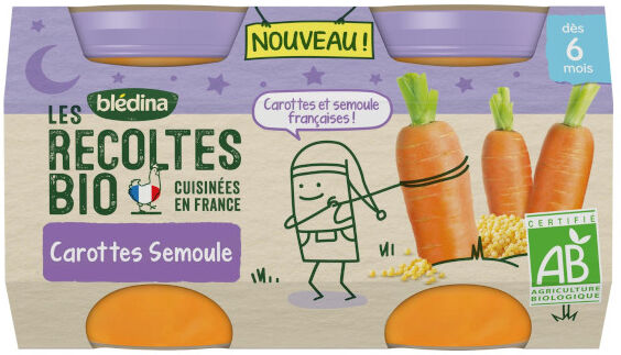 Blédina Récoltes Bio Nuit dès 6 mois Carottes Semoule 2 x 130g