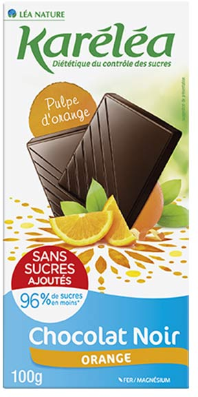 Karéléa Chocolat Sans Sucres Ajoutés Tablette Chocolat Noir Orange 100g