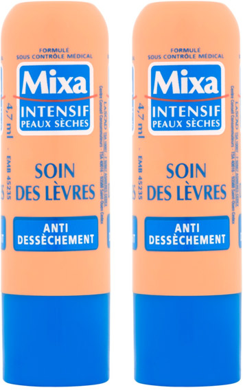 Mixa Visage Soins Lèvres Anti-Dessèchement Lot de 2 x 4,7g