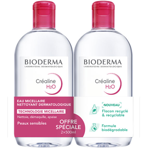 Bioderma Crealine H2O Eau Micellaire Demaquillante Lot de 2 x 500ml