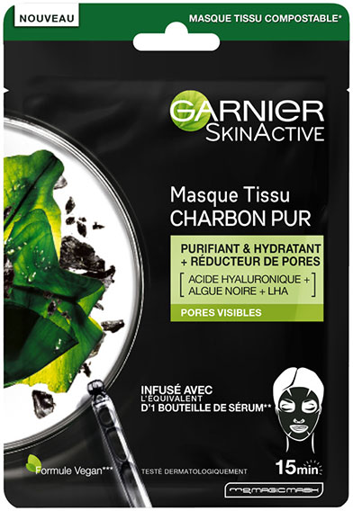 Garnier SkinActive Masque Tissu Charbon Végétal Purifiant & Hydratant