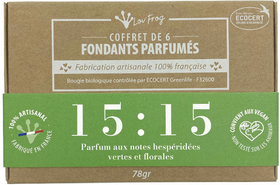 Lov'FROG Coffret Fondant Parfumé Parfum d'Ambiance 15:15 Hespéridé Vert Floral Bio 6 unités