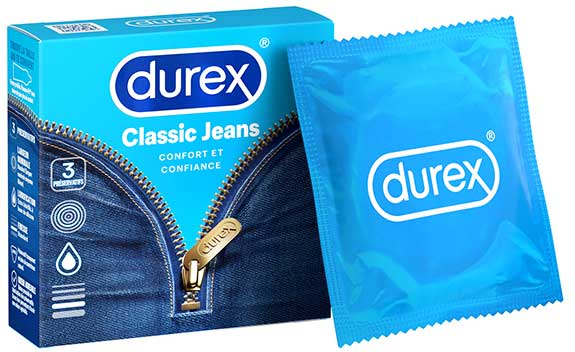 Durex Classic Jeans Confort et Confiance 3 préservatifs lubrifiés