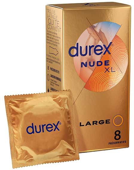 Durex Préservatifs Nude XL - 8 Préservatifs Fins et Extra Larges