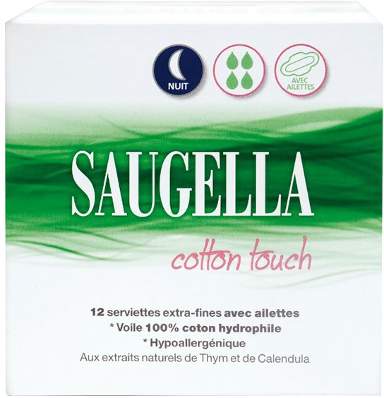 Saugella Cotton Touch Serviette Extra Fine avec Ailette Nuit 12 protections