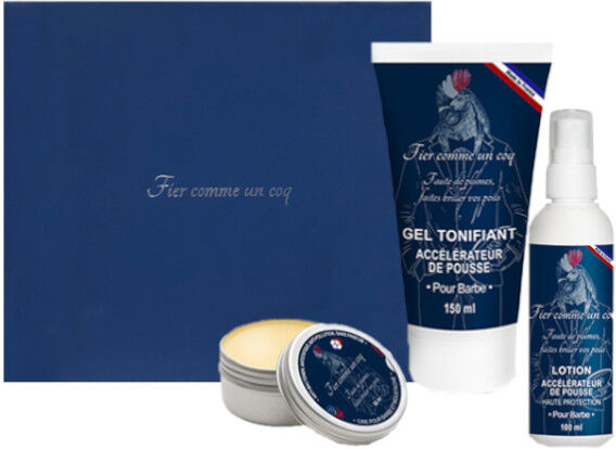 Fier Comme un Coq Box Barber Accélérateur de Pousse Lotion 100ml & Gel Tonifiant 150ml & Cire Hydratante 50ml