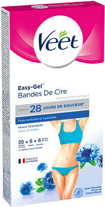 Veet Easy-Gel Coffret Bandes de Cire Froide Peaux Sensibles 32 unités