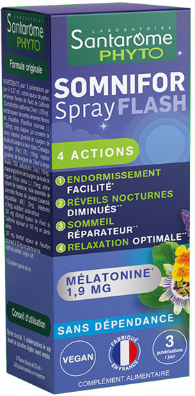 Santarome Bio Somnifor Spray Action Flash - 1,9mg de Mélatonine - 20 ml