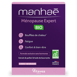 Manhae - Menopause Expert BIO - Bouffees de chaleur, fatigue- Pollen BIO - 60 gelules - 2 mois