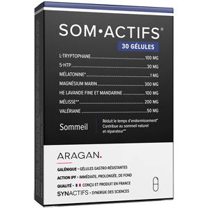 Aragan - Synactifs - Somactifs® - Sommeil - Melatonine, Magnesium - 30 gelules