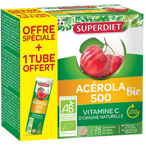 Superdiet Acerola Bio 500 24 comprimes + 12 comprimes offerts