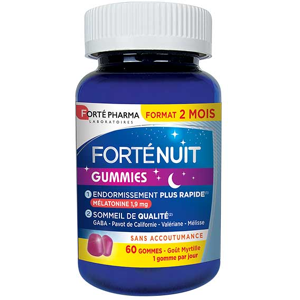 Forte Pharma ForteNuit Gummies Melatonine 1,9 mg Sommeil 60 gommes Gout Myrtille