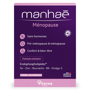 Manhae Menopause et Pre-Menopause - Acide Folique, Omega 3 - 30 Capsules - 1 mois