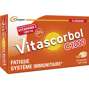 Vitascorbol C1000 Fatigue et Systeme Immunitaire Gout Orange 20 comprimes a croquer