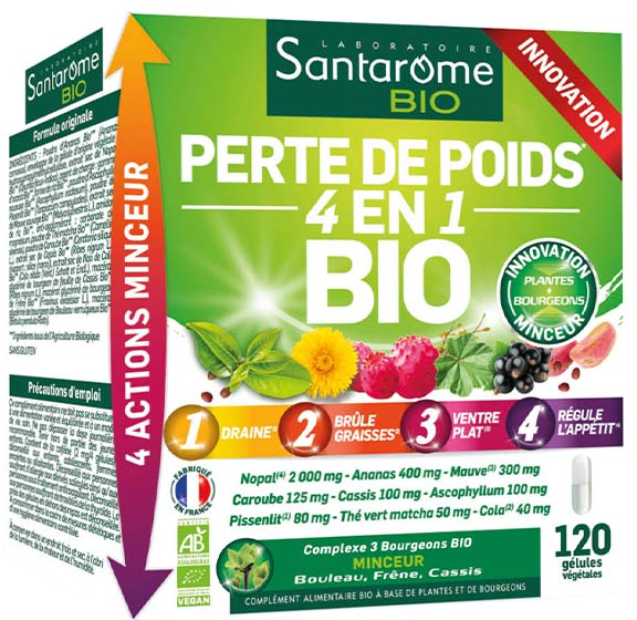 Santarome Bio - Perte de Poids 4 en 1 Bio - Complément minceur - 120 gélules