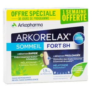 Arkopharma Arkorelax Sommeil Fort 8H Mélatonine, Valériane 20 comprimés +