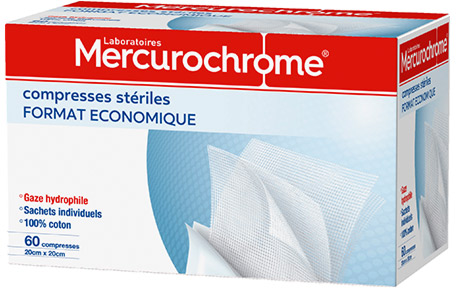 Mercurochrome Compresses Stériles 5x5cm en 60 unités