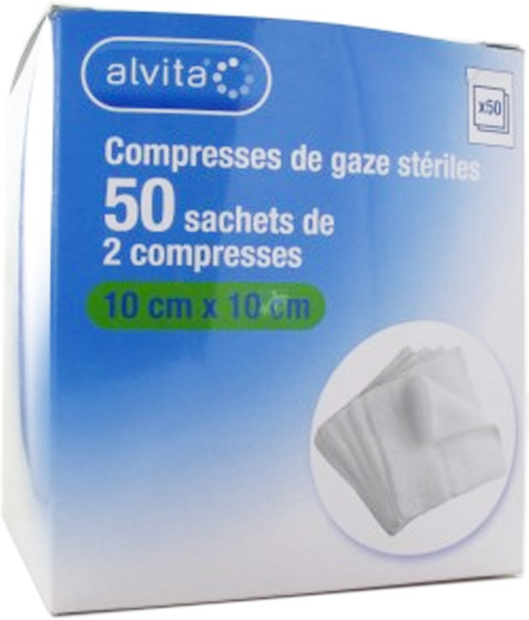 Alvita Compresse Gaze 10 x 10cm Lot de 50 x 2 unités