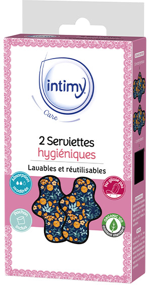 INTIMY CARE SERVIETTES HYGIENIQUES LAVABLES 2 unités + 1 pochon