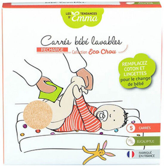 Les Tendances d'Emma Recharge Carrés Bébé Lavable Eucalyptus 5 unités