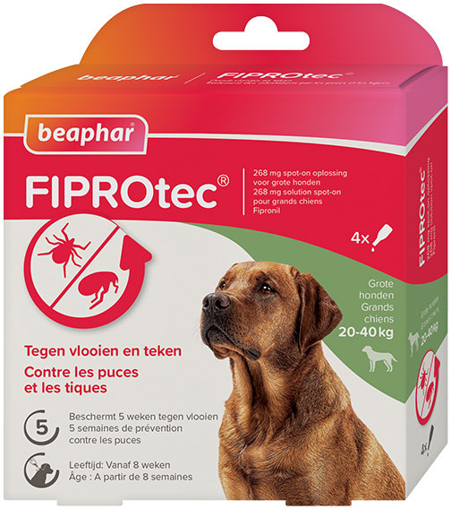 Beaphar Fiprotec Solution Antiparasitaire Spot-On Chien Grande Race 4 unités x 2,68ml