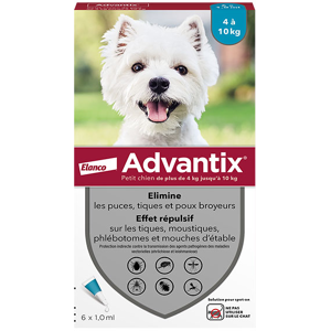 Advantix Chien Solution Antiparasitaire Petite Race 4 a 10kg 6 pipettes