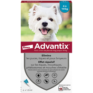 Advantix Chien Solution Antiparasitaire Petite Race 4 a 10kg 4 pipettes