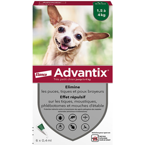 Advantix Chien Solution Antiparasitaire Tres Petite Race 15 a 4kg 6 pipettes