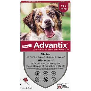 Advantix Chien Solution Antiparasitaire Race Moyenne 10 a 25kg 4 pipettes