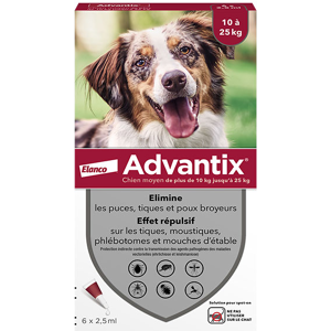 Advantix Chien Solution Antiparasitaire Race Moyenne 10 a 25kg 6 pipettes