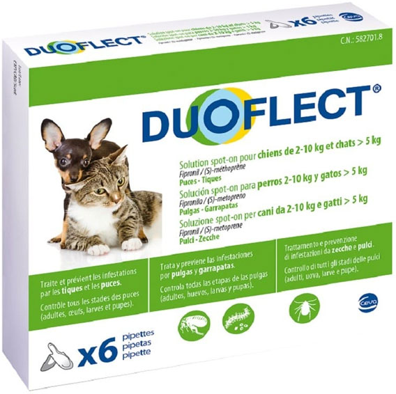 Ceva DUOFLECT® solution spot-on pour chiens de 2-10kg et chats >5kg 6 pipettes