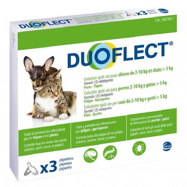 Ceva DUOFLECT® solution spot-on pour chiens de 2-10kg et chats >5kg 3 pipettes